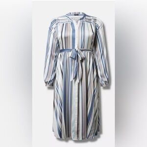 Torrid • Blue & White Striped Botton Front Midi Shirtdress • Size 1x 14/16 NWT